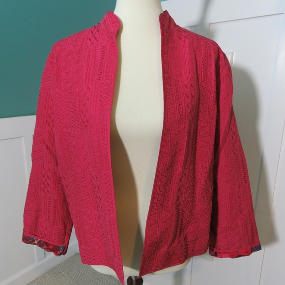 Chico's Womens Pink Lined Embroidered Jacket - Picture 2 of 8